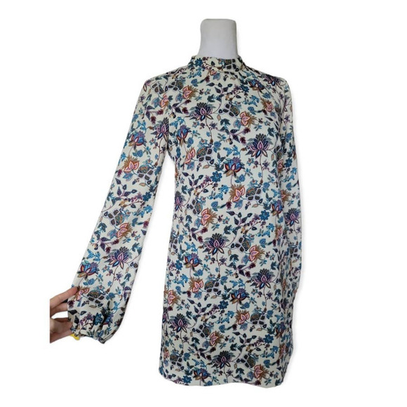 ZARA Antique Floral Print Cut Out Open Back Long Sleeve Mini Dress Size XS‎ - Picture 7 of 10